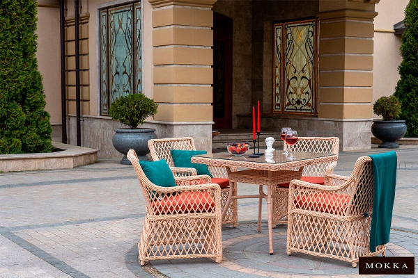 Комплект плетеной мебели MOKKA VILLA ROSA (4 кресла) + 4 подушки